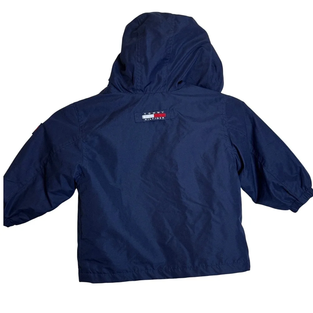 Tommy‎ Hilfiger Kids Navy Blue Fleece Lined Hooded Windbreaker Jacket 2T Vintage